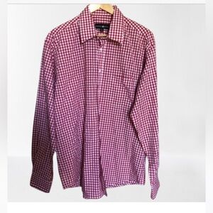 Beverly Hills Polo Club Red and White Checked Casual Button Down Shirt Large